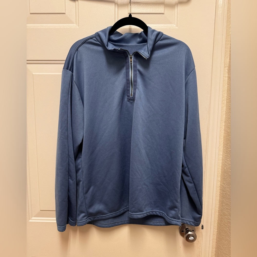 Men's Blue Half-Zip Hooded Pullover Sweater